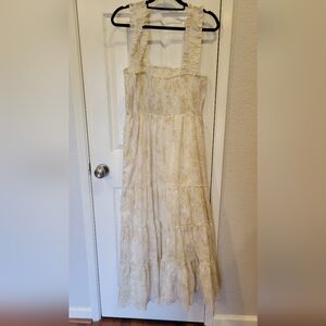 Tan And White Sleeveless Maxi Dress